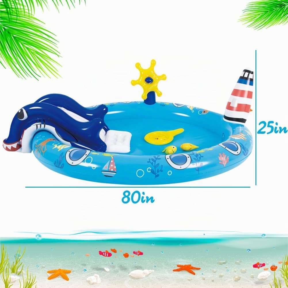 centro de juegos inflable de vida marina con tobogán y rociador para niños