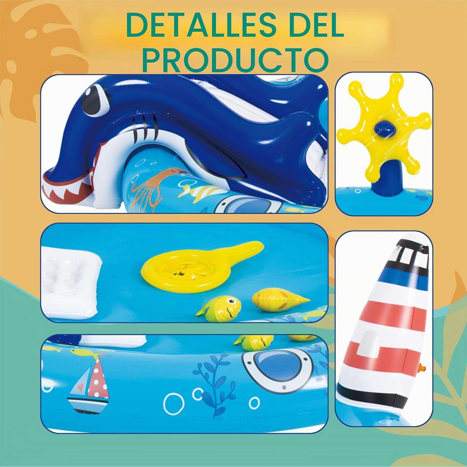 centro de juegos inflable de vida marina con tobogán y rociador para niños