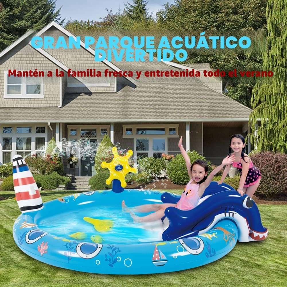 centro de juegos inflable de vida marina con tobogán y rociador para niños