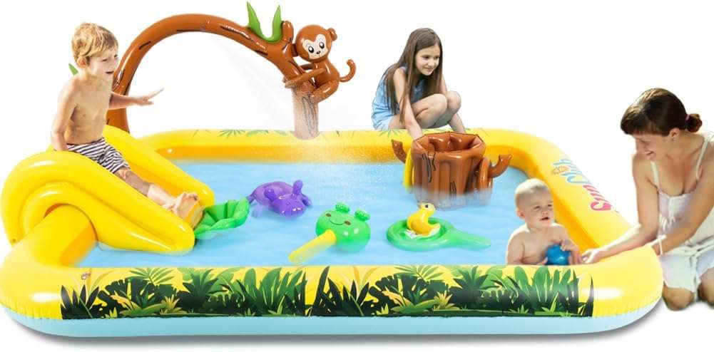 centro de juegos inflable de vida marina con tobogán y rociador para niños