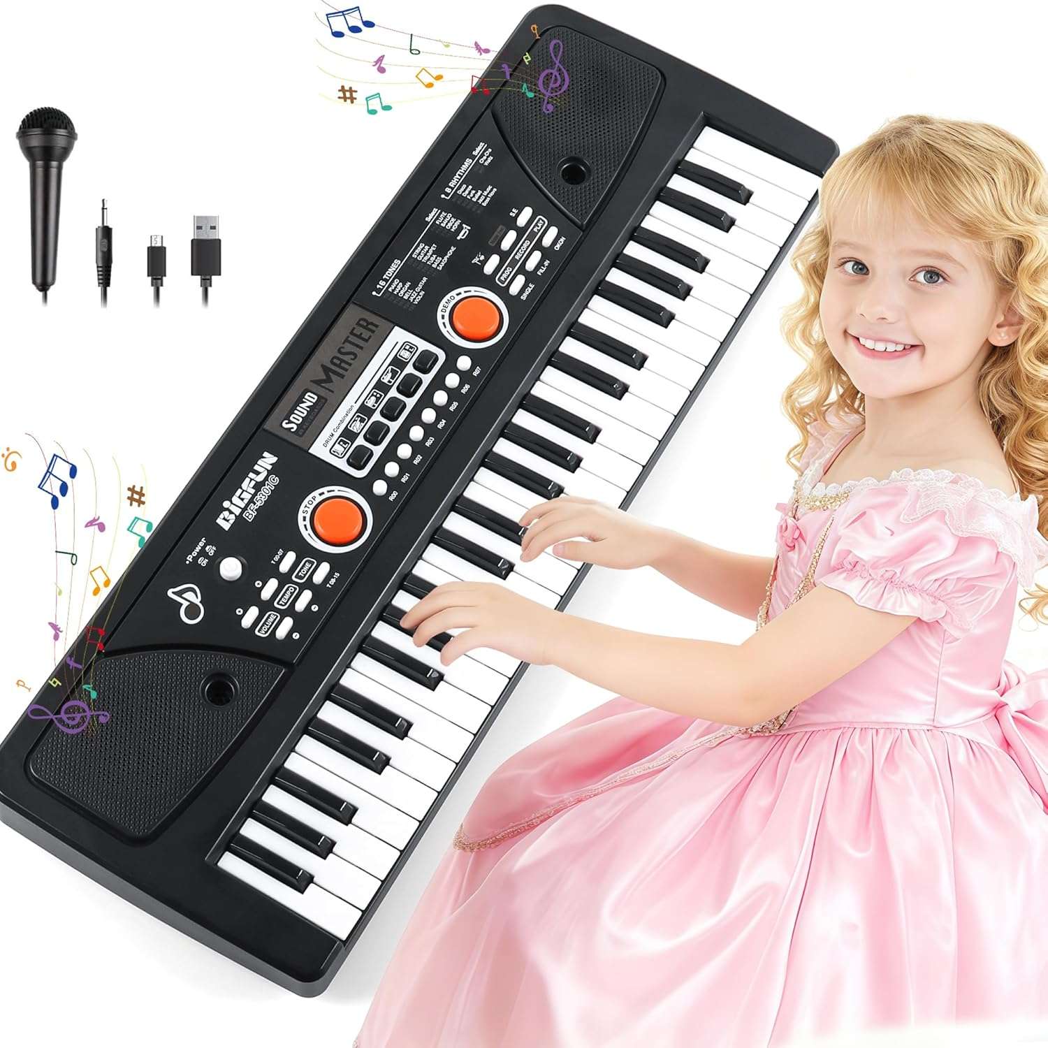 teclado de piano eléctrico de 49 teclas con micrófono y función de grabación para niños