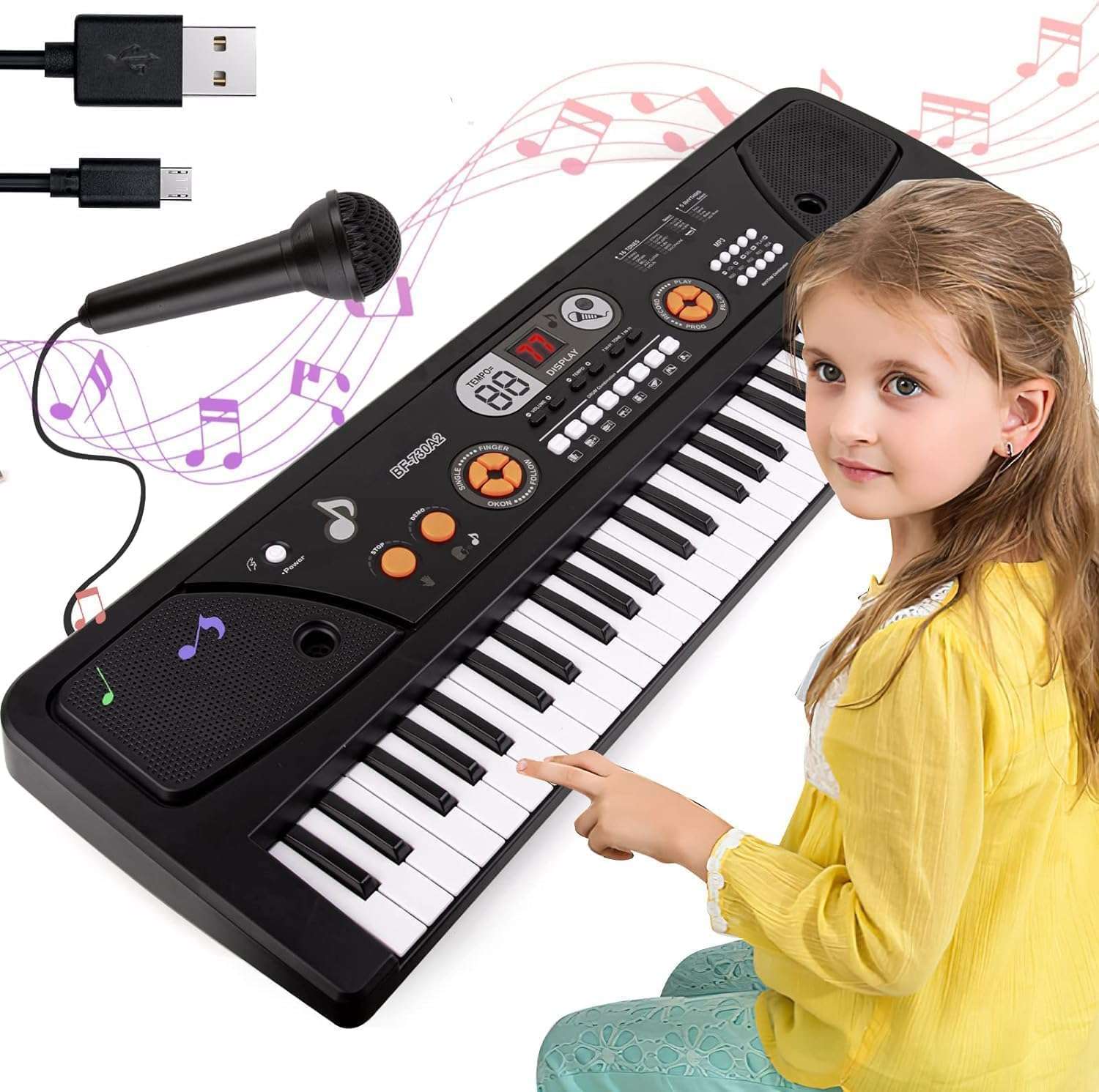 teclado de piano eléctrico de 49 teclas con micrófono y función de grabación para niños