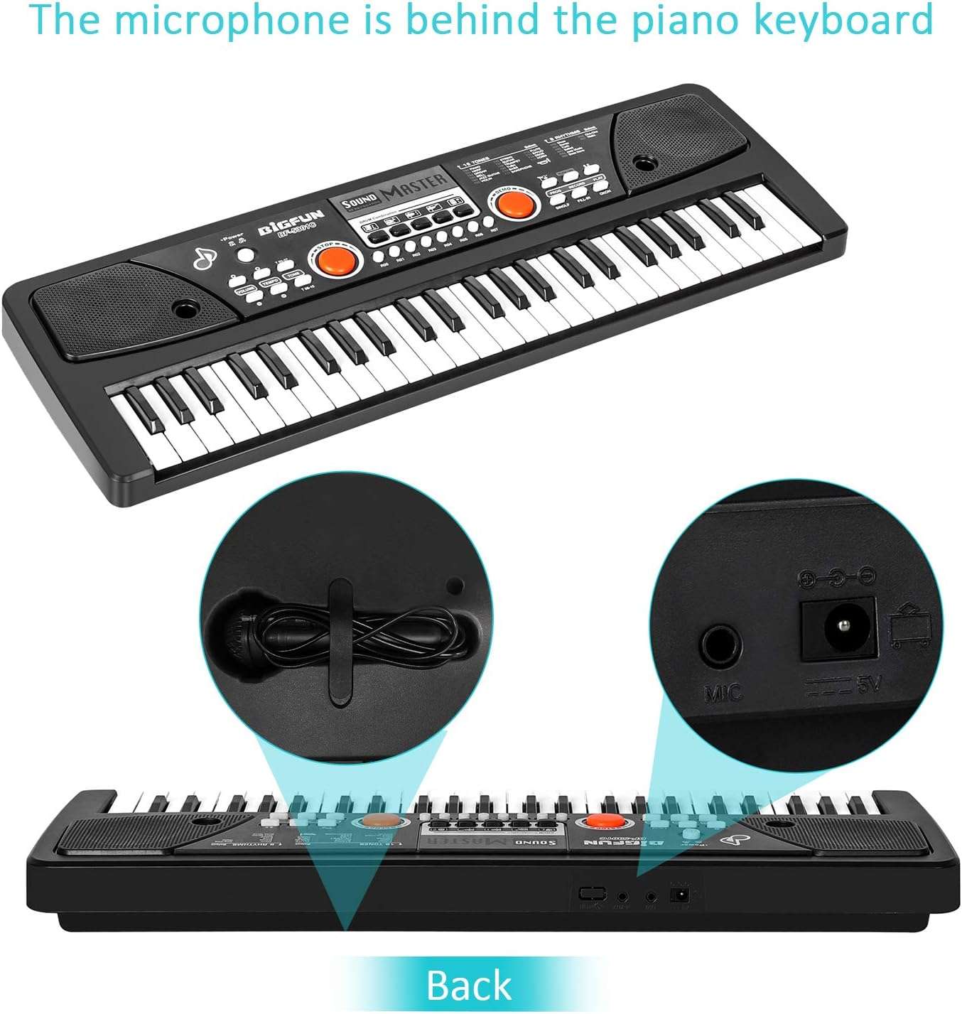 teclado de piano eléctrico de 49 teclas con micrófono y función de grabación para niños