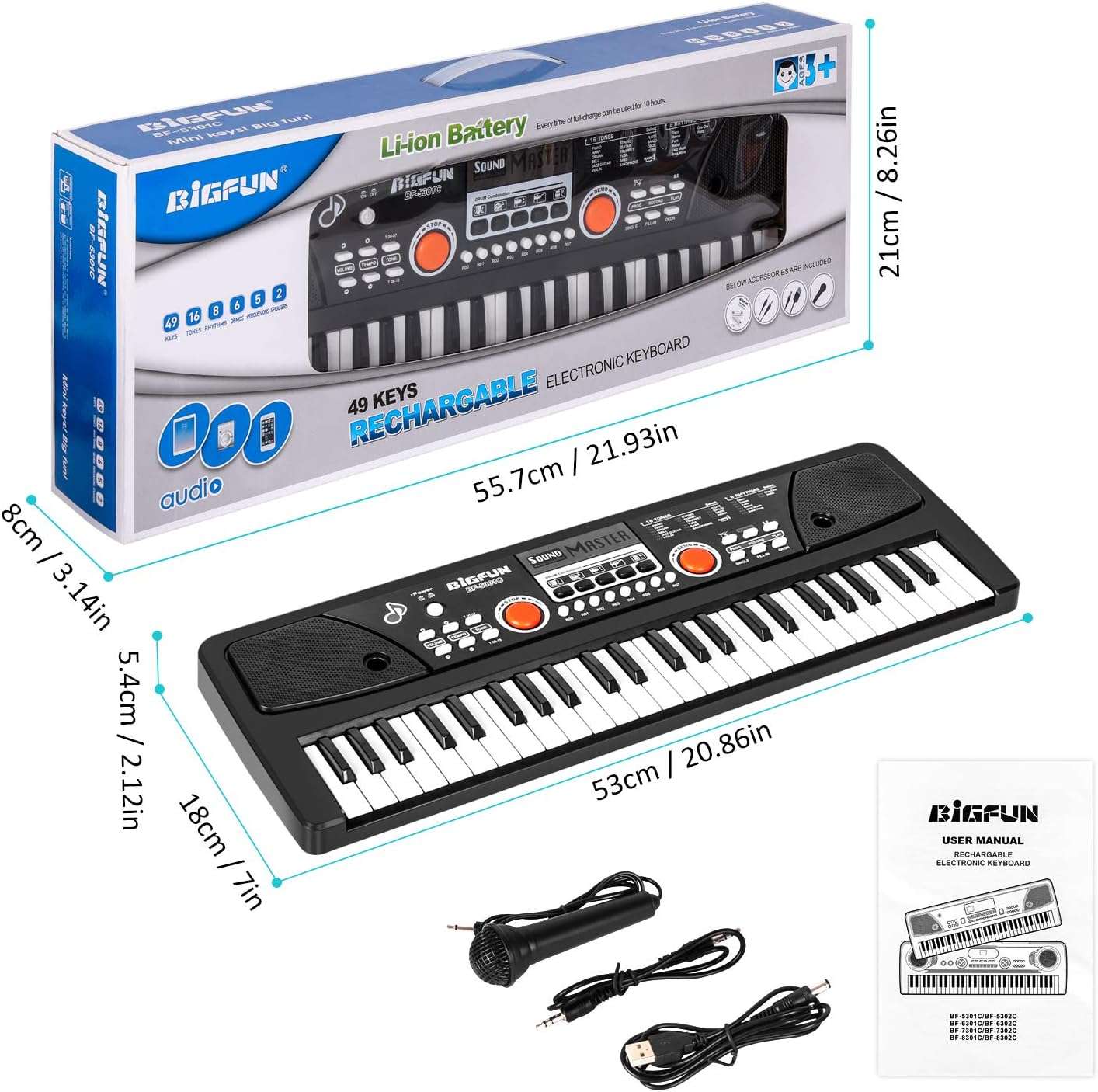 teclado de piano eléctrico de 49 teclas con micrófono y función de grabación para niños