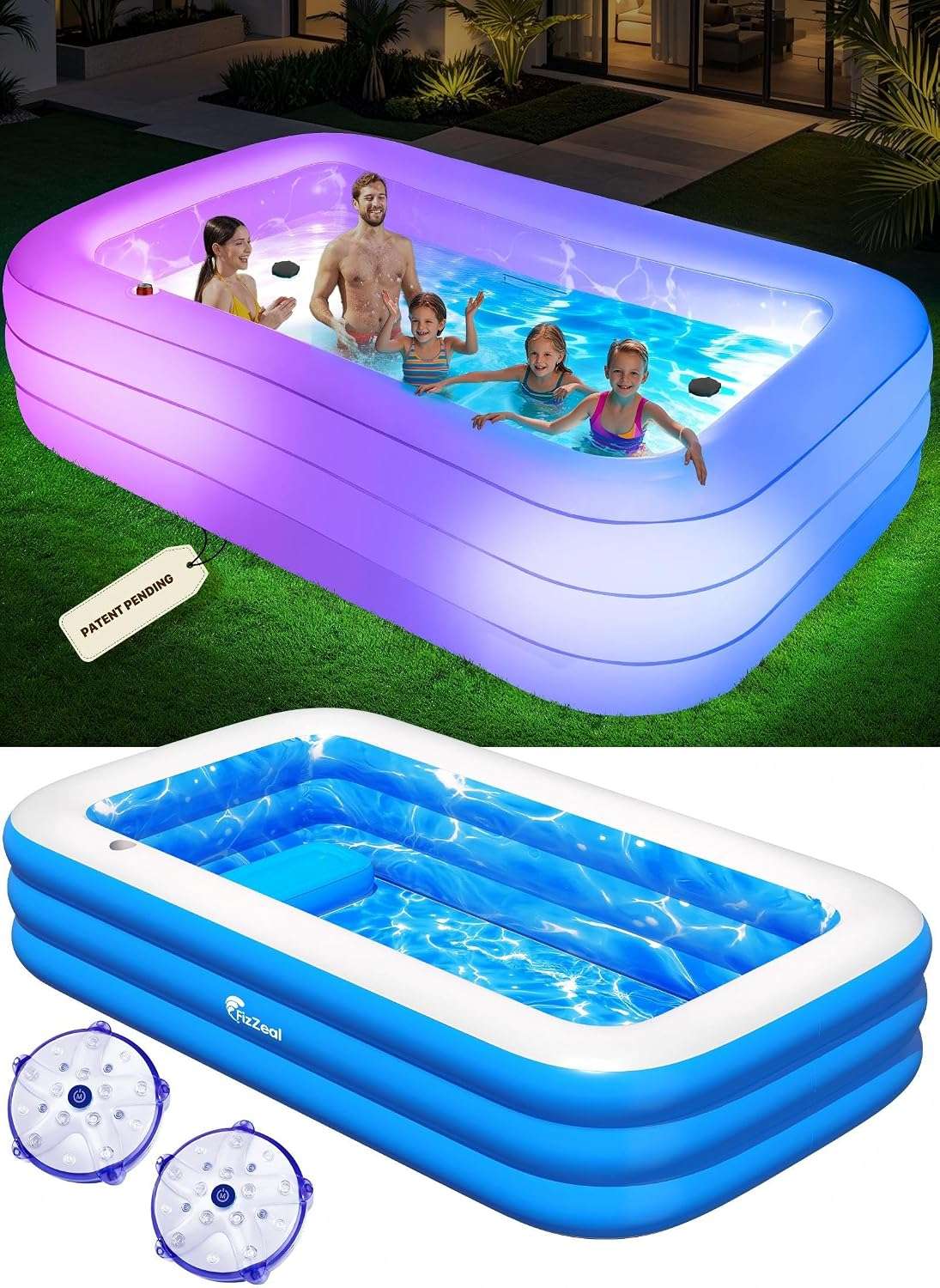 piscina inflable familiar con luces led, asientos integrados y portavasos para patio