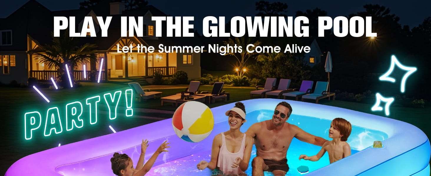 piscina inflable familiar con luces led, asientos integrados y portavasos para patio