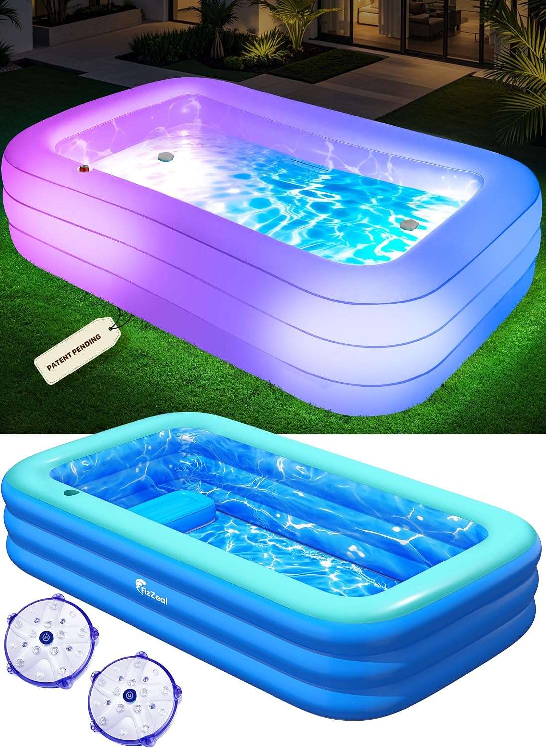piscina inflable familiar con luces led, asientos integrados y portavasos para patio