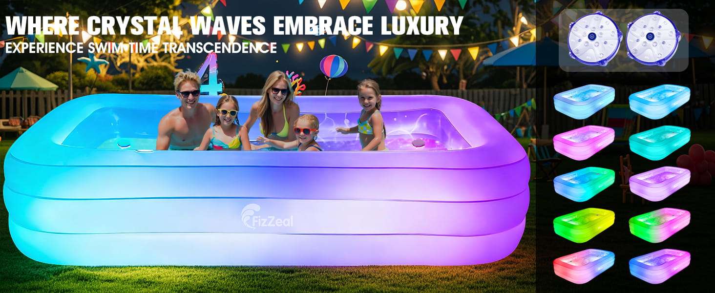 piscina inflable familiar con luces led, asientos integrados y portavasos para patio