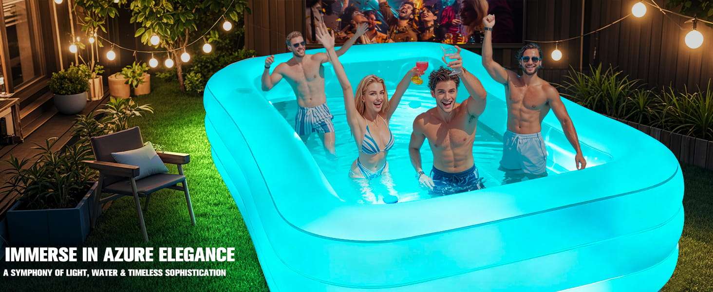 piscina inflable familiar con luces led, asientos integrados y portavasos para patio