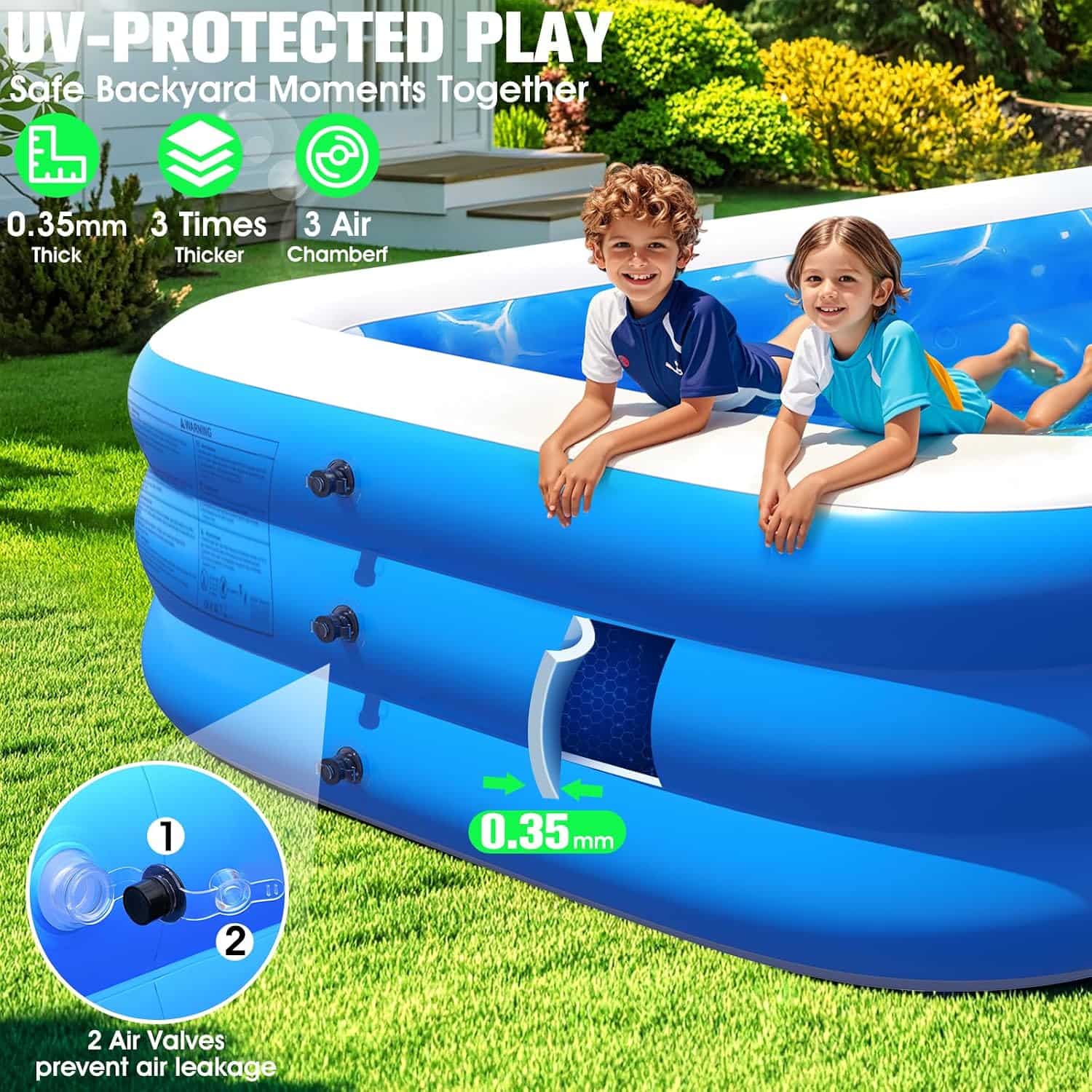 piscina inflable familiar con luces led, asientos integrados y portavasos para patio