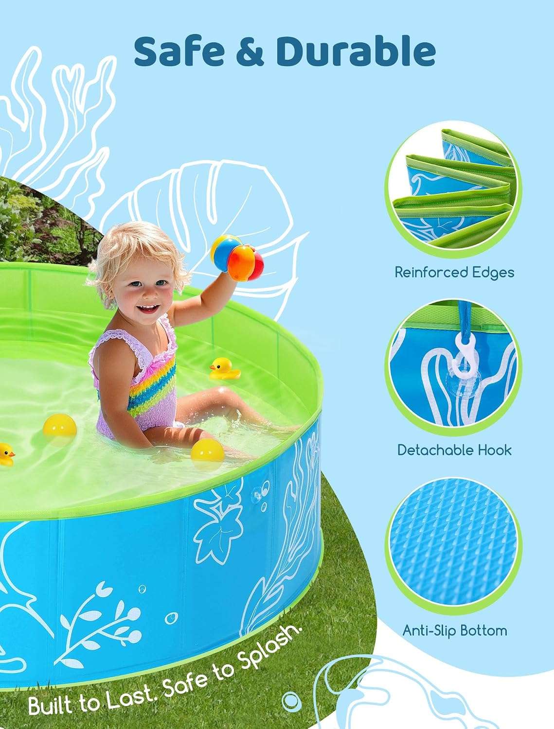 piscina infantil plegable de 119 cm con toldo parasol azul y verde para niños