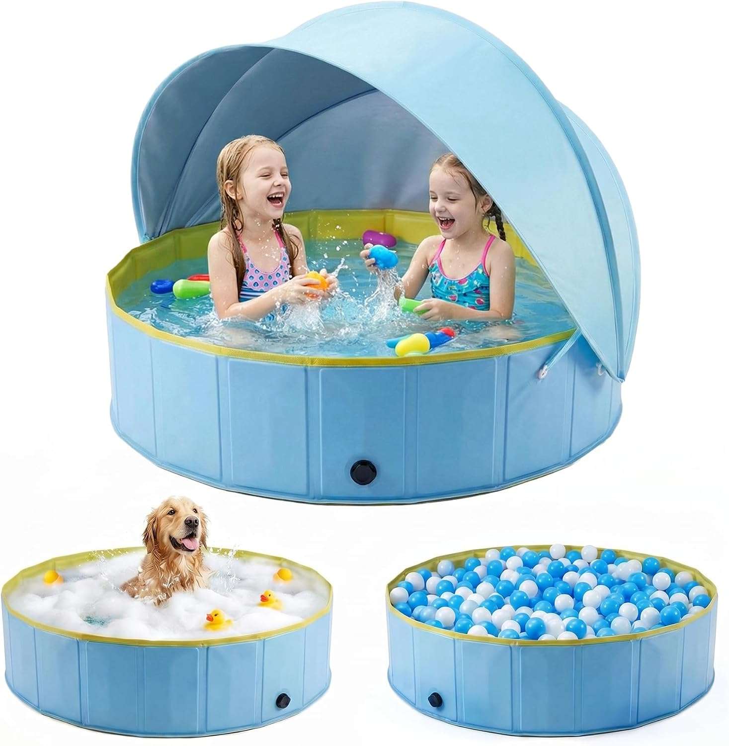 piscina infantil plegable de 122 cm con toldo protector UV para playa y jardín