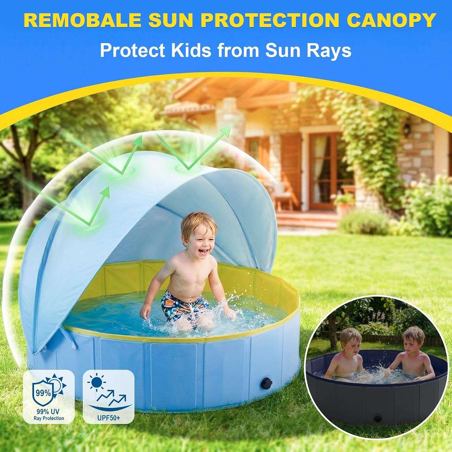 piscina infantil plegable de 122 cm con toldo protector UV para playa y jardín
