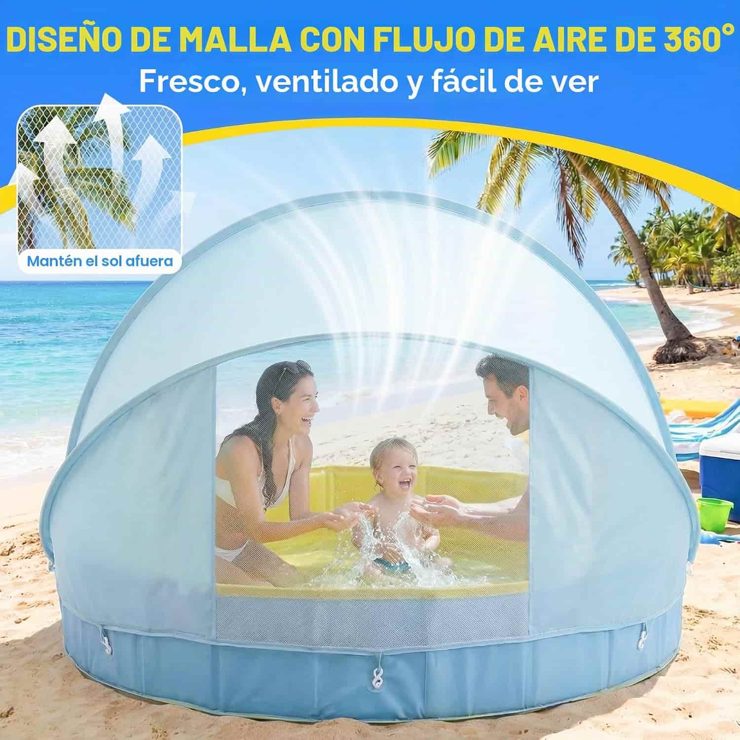 piscina infantil plegable de 122 cm con toldo protector UV para playa y jardín