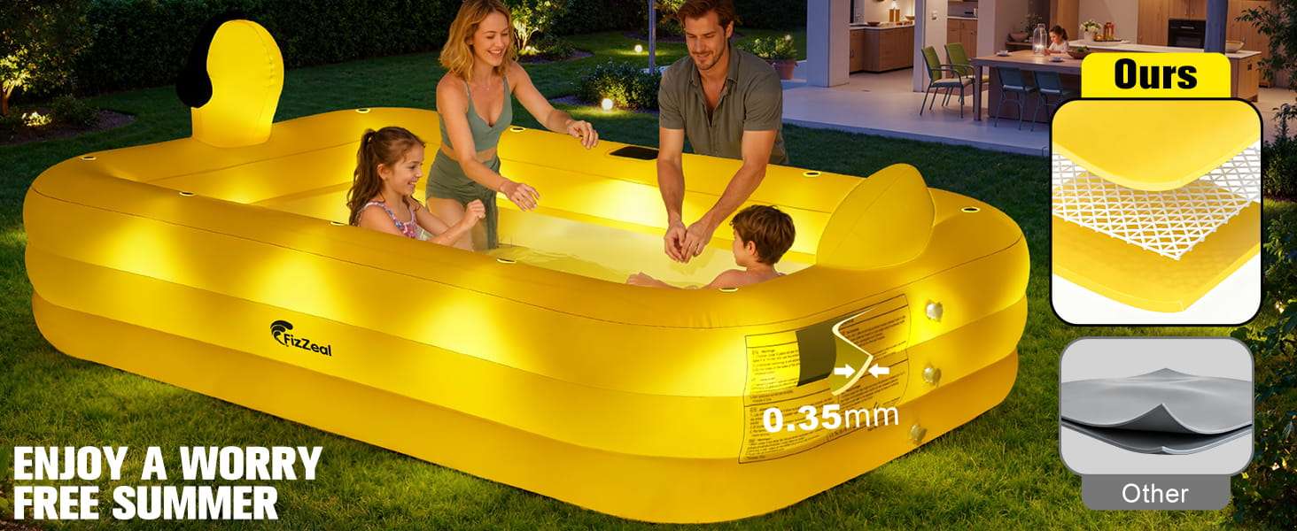 piscina inflable con luces LED solares y diseño de pato para familia