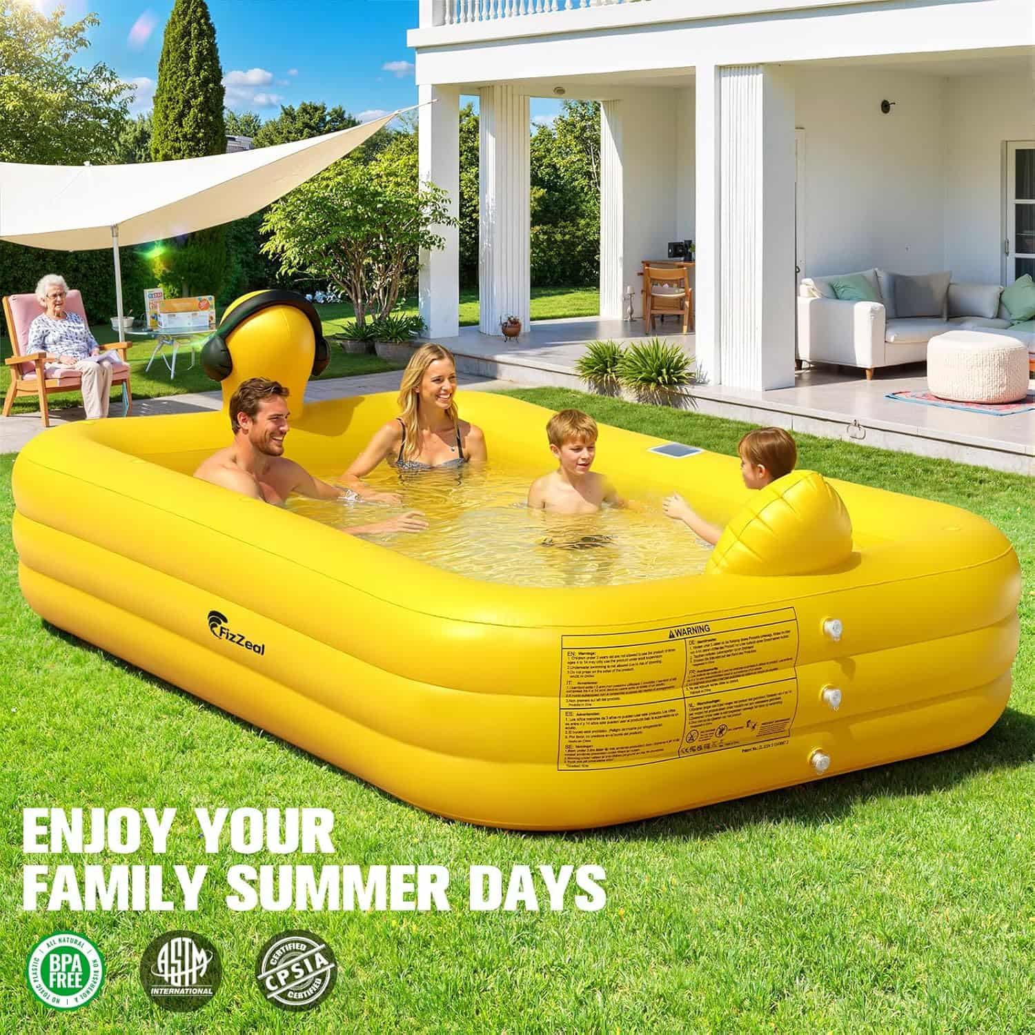 piscina inflable con luces LED solares y diseño de pato para familia