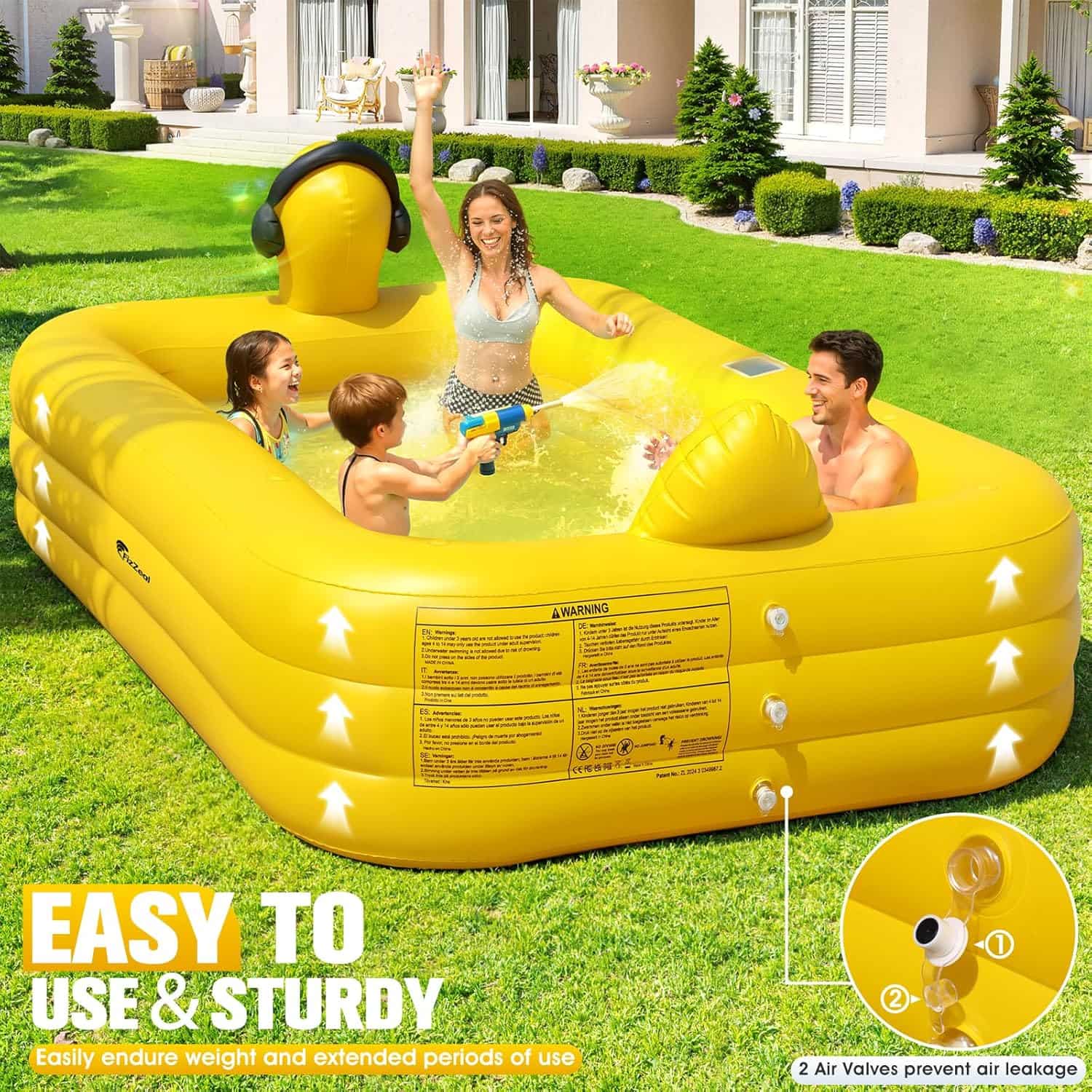 piscina inflable con luces LED solares y diseño de pato para familia