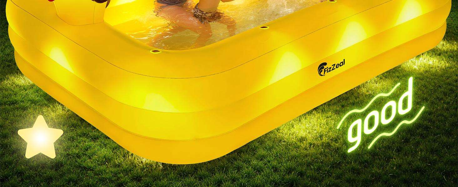 piscina inflable con luces LED solares y diseño de pato para familia