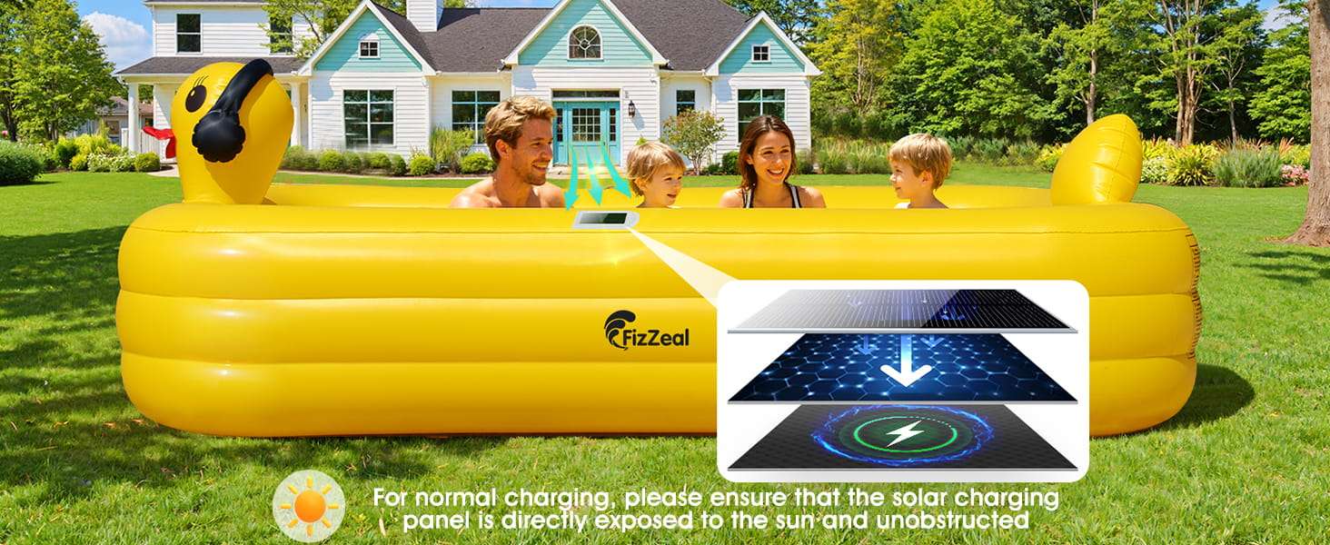 piscina inflable con luces LED solares y diseño de pato para familia