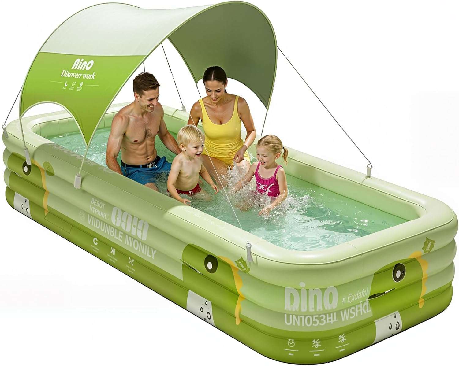 piscina inflable familiar verde de 304 cm con toldo desmontable para patio