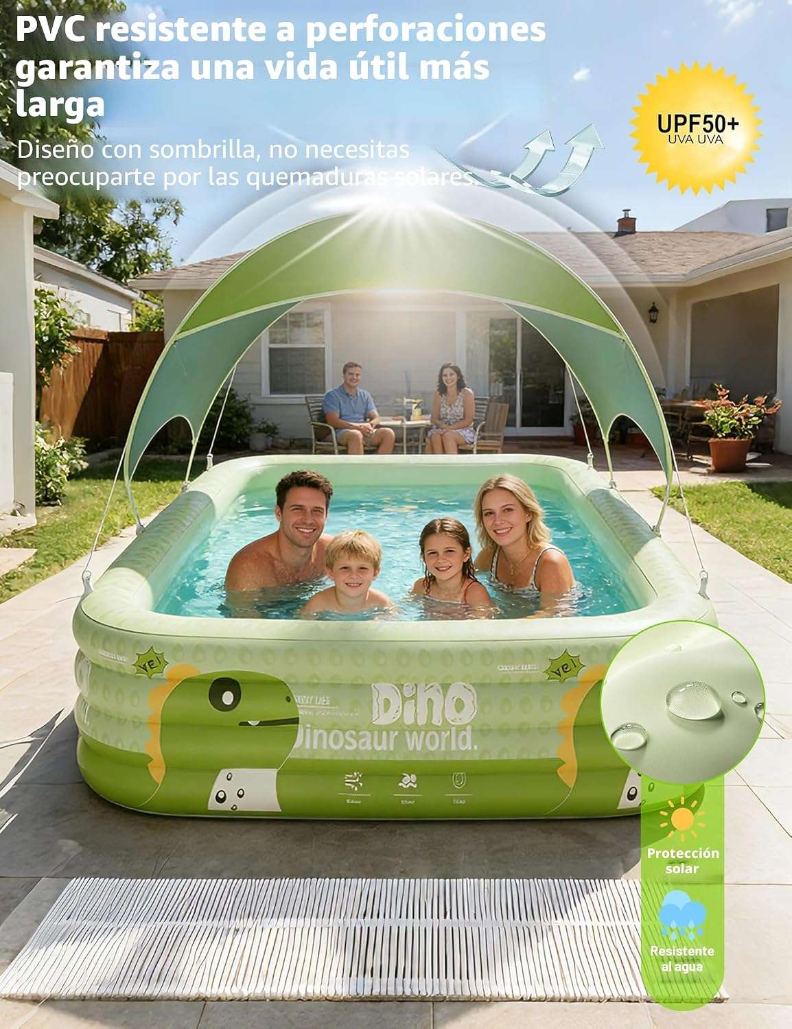 piscina inflable familiar verde de 304 cm con toldo desmontable para patio