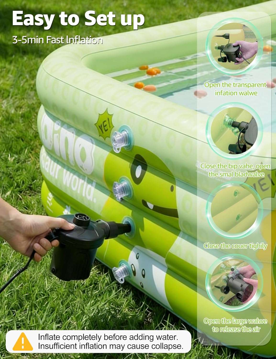 piscina inflable familiar verde de 304 cm con toldo desmontable para patio