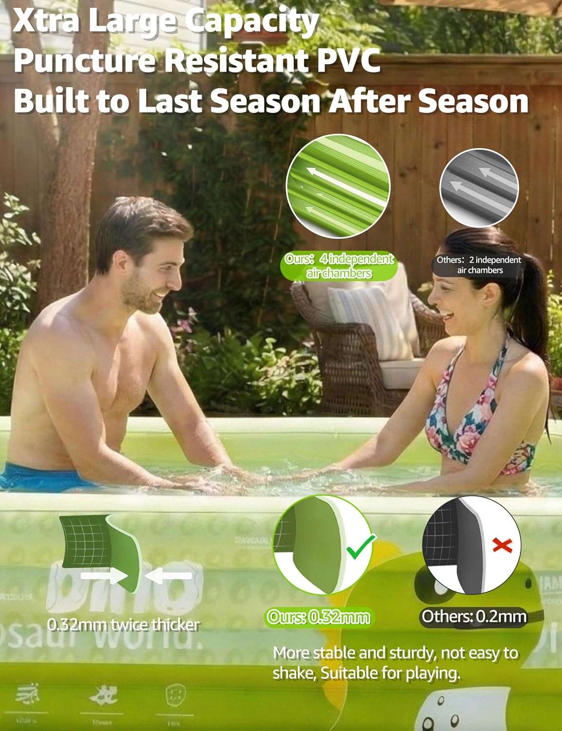 piscina inflable familiar verde de 304 cm con toldo desmontable para patio