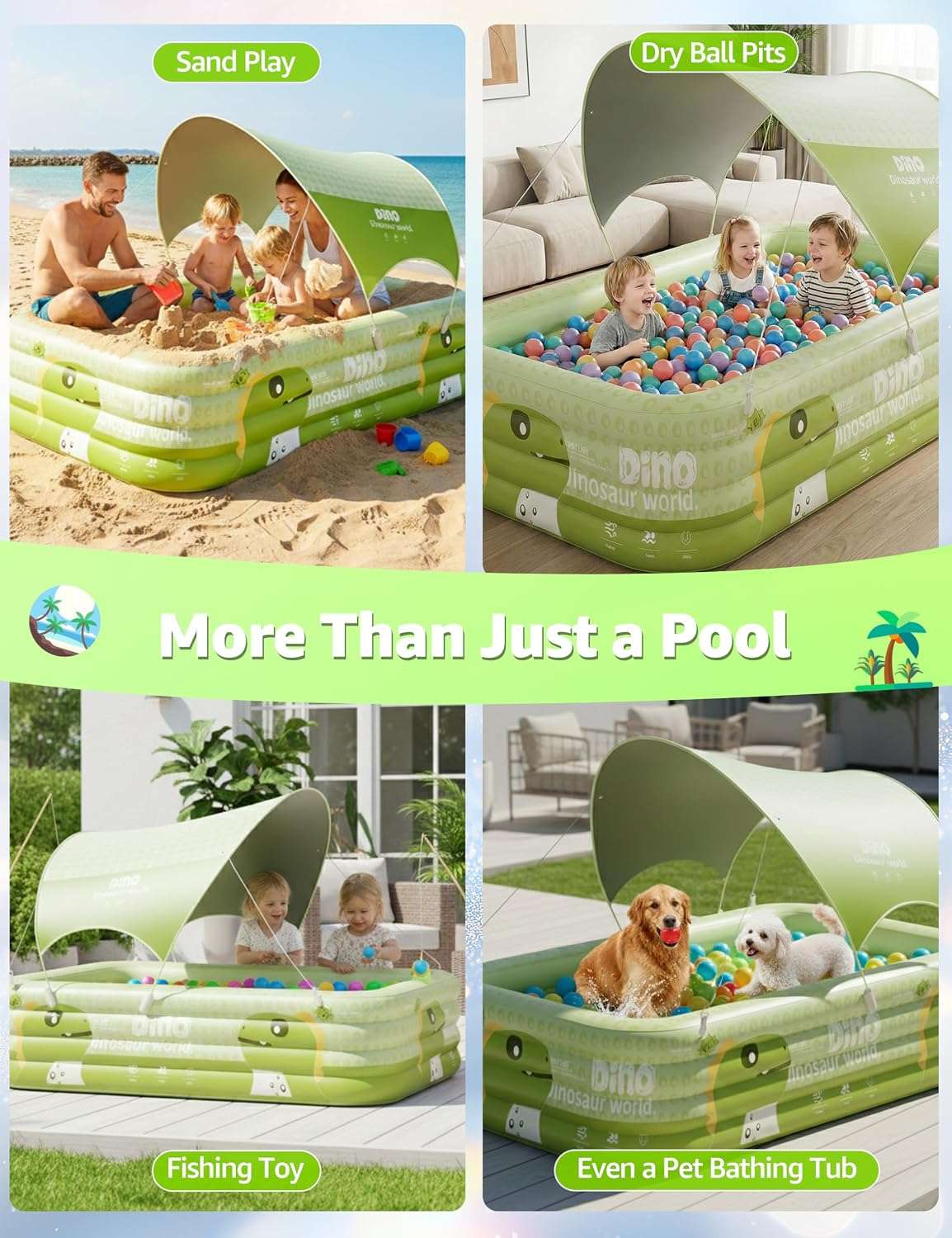 piscina inflable familiar verde de 304 cm con toldo desmontable para patio