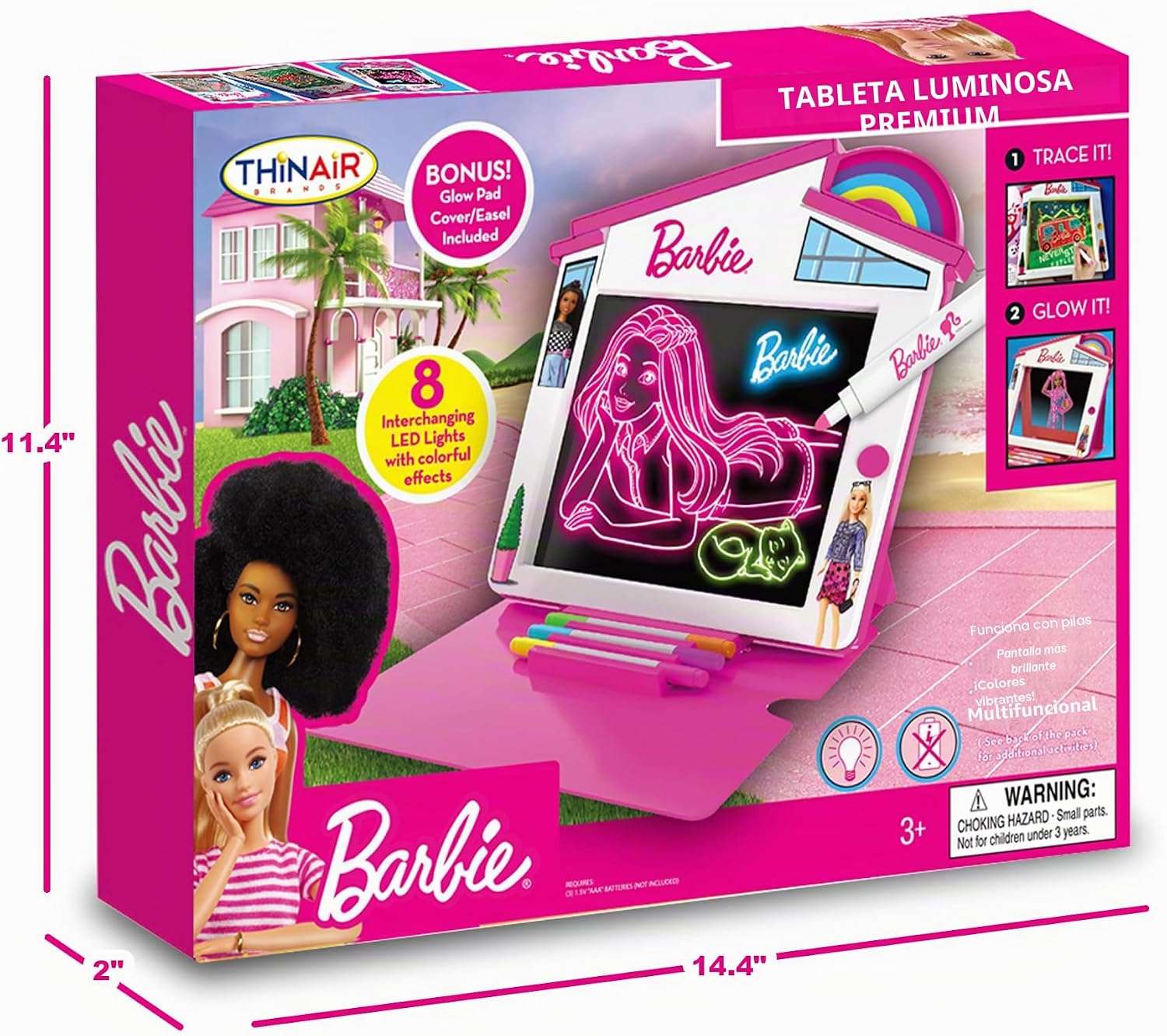 pizarrón de dibujo LED de barbie con luz, estuche de caballete y accesorios