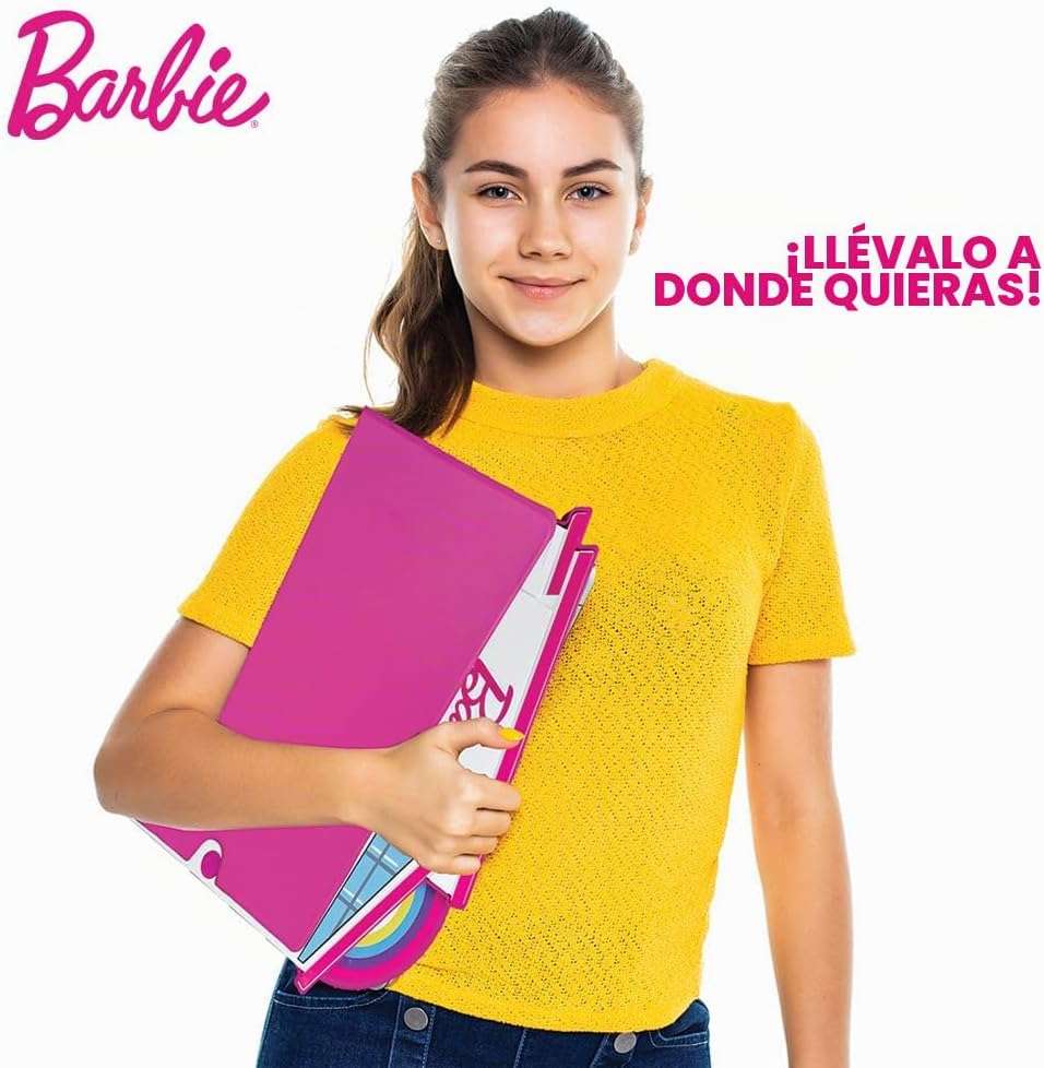 pizarrón de dibujo LED de barbie con luz, estuche de caballete y accesorios