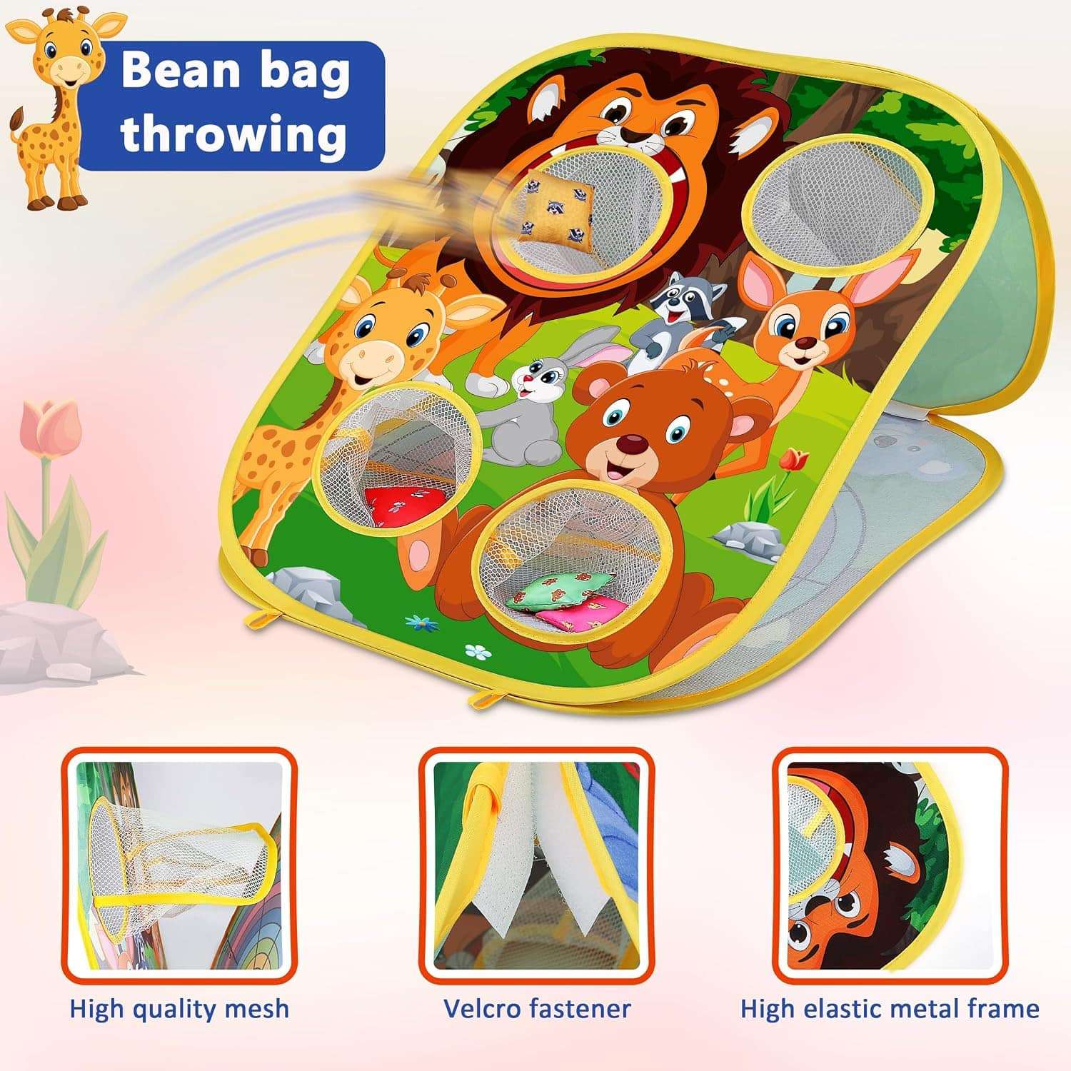 juego de lanzamiento 3 en 1 con tablero de saquitos, diana de dardos y accesorios para niños