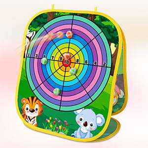 juego de lanzamiento 3 en 1 con tablero de saquitos, diana de dardos y accesorios para niños