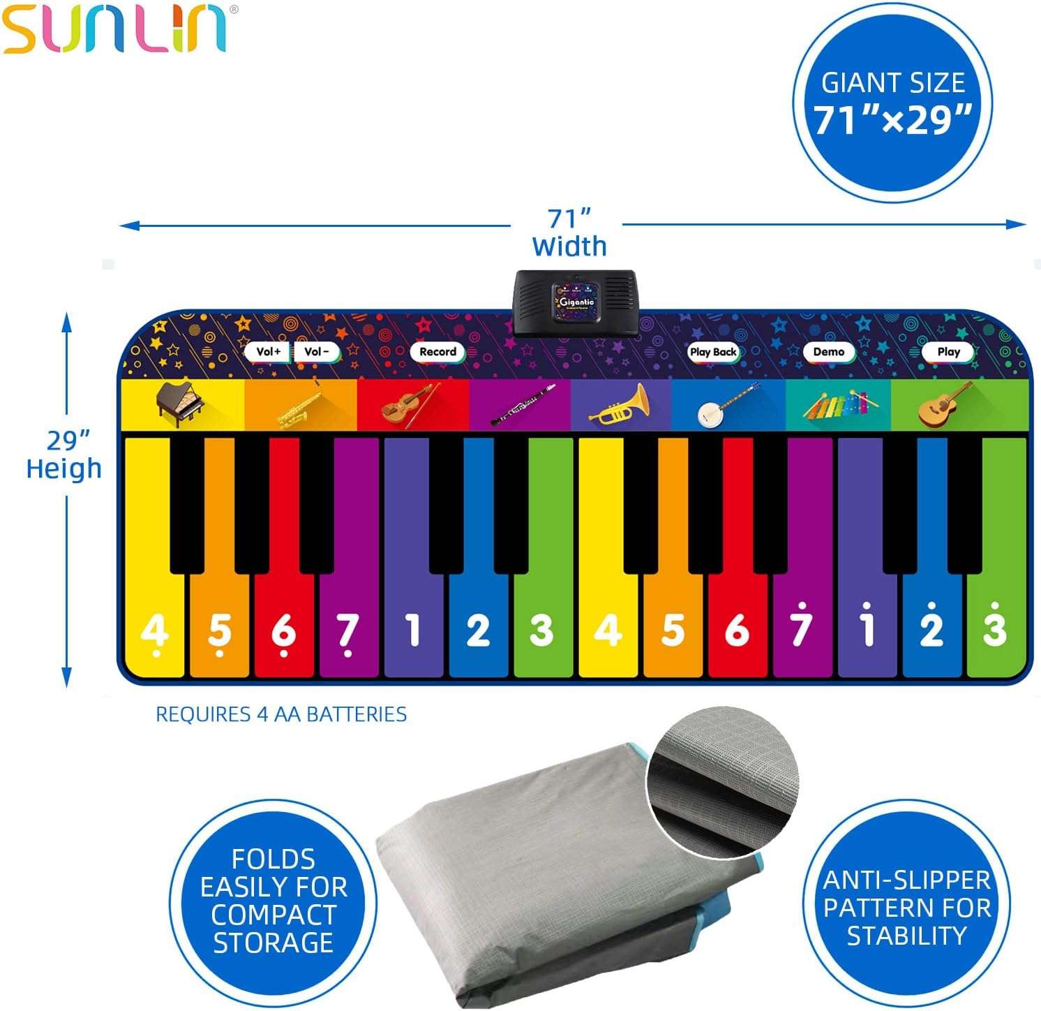 alfombra de piano gigante de 1.83 metros con 24 teclas y sonidos de instrumentos para niños