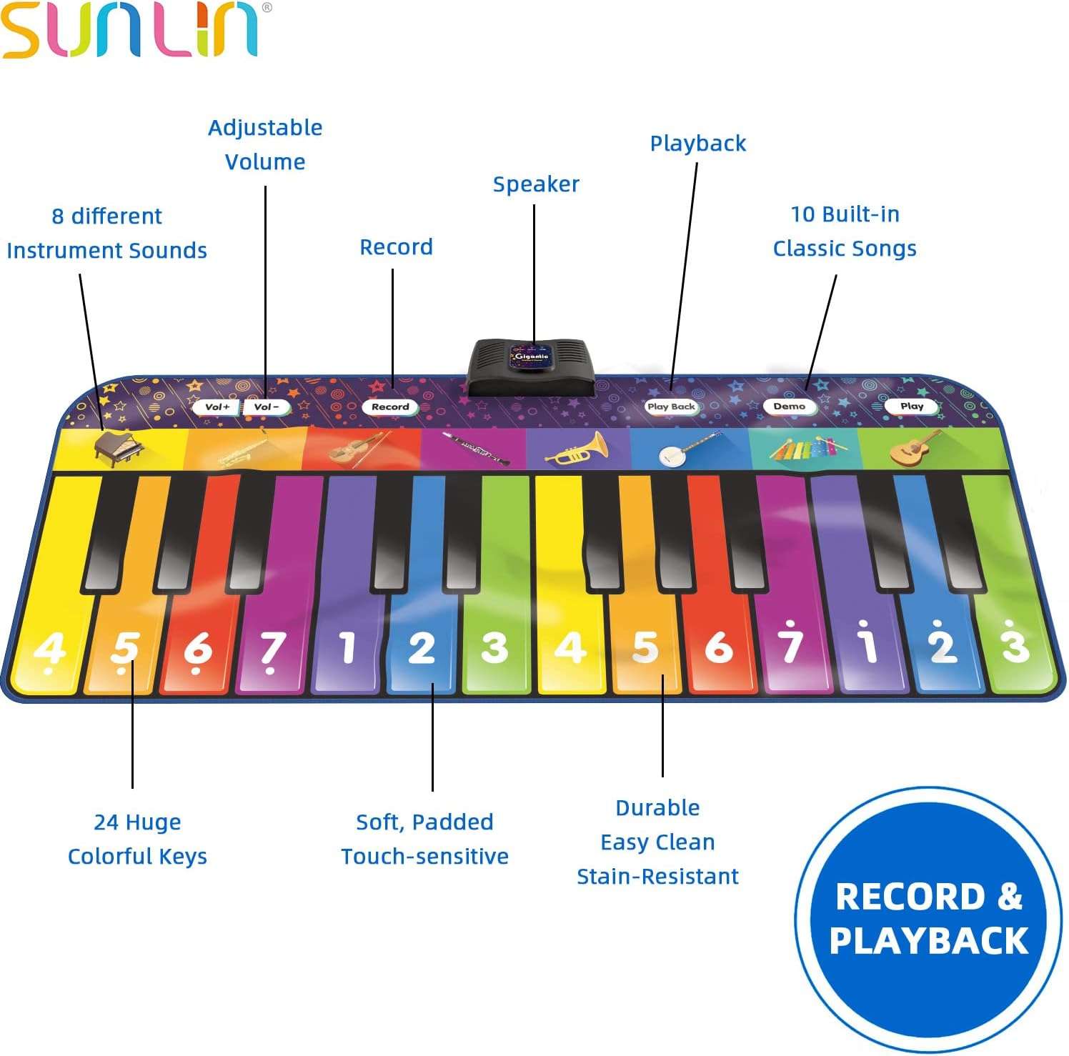alfombra de piano gigante de 1.83 metros con 24 teclas y sonidos de instrumentos para niños