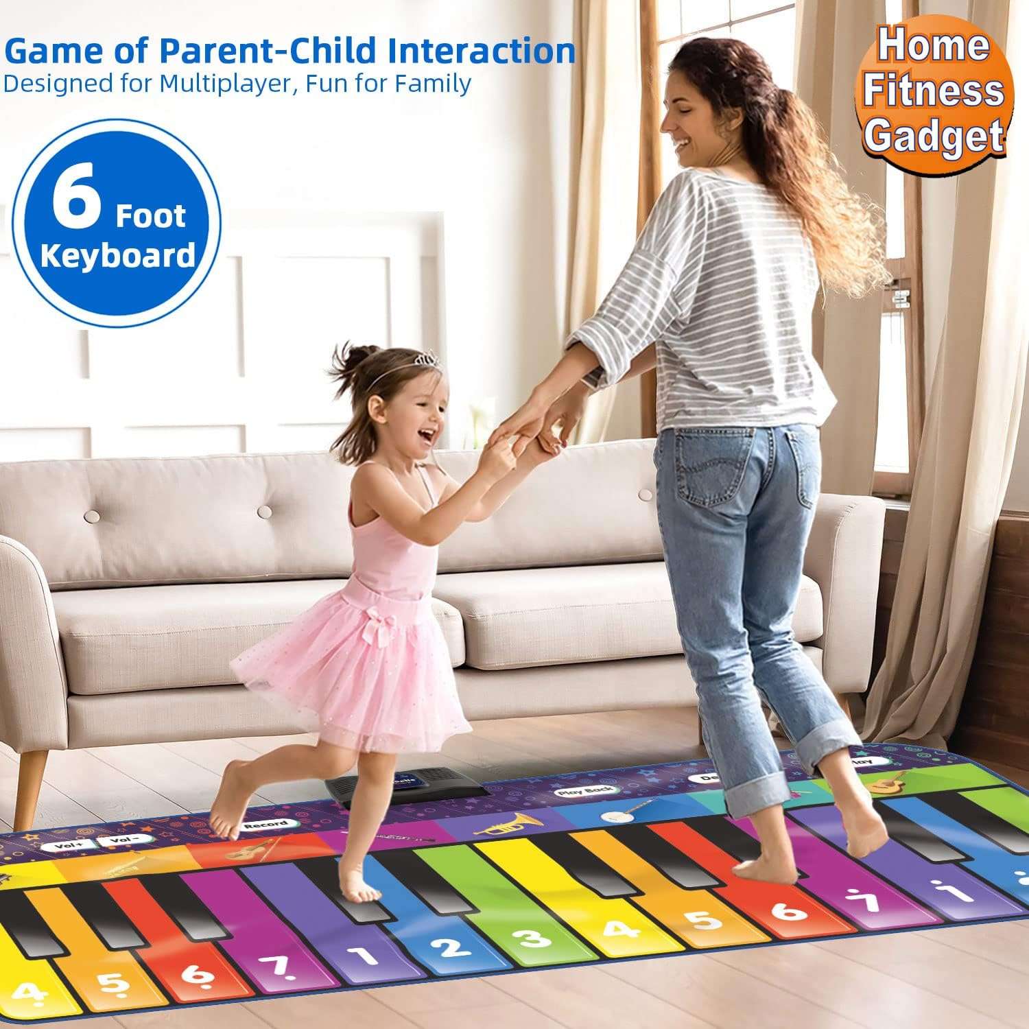 alfombra de piano gigante de 1.83 metros con 24 teclas y sonidos de instrumentos para niños