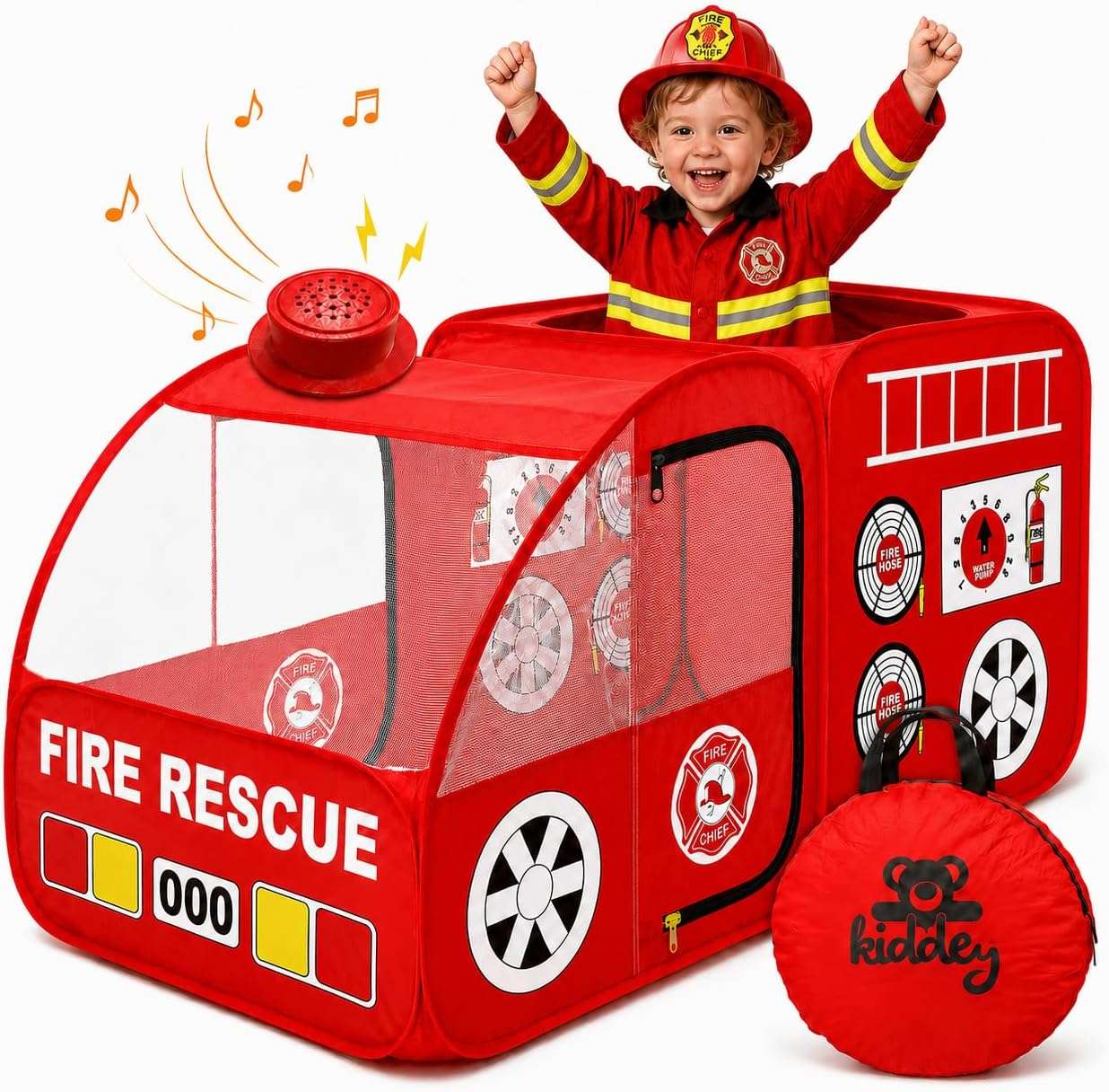 tienda de campaña camión de bomberos con sirenas y sonidos realistas para niños