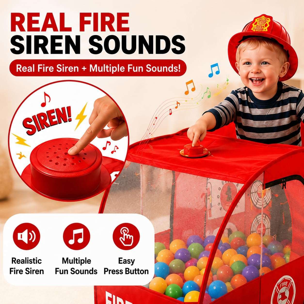 tienda de campaña camión de bomberos con sirenas y sonidos realistas para niños