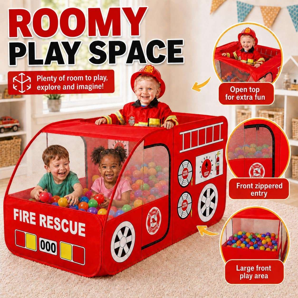 tienda de campaña camión de bomberos con sirenas y sonidos realistas para niños