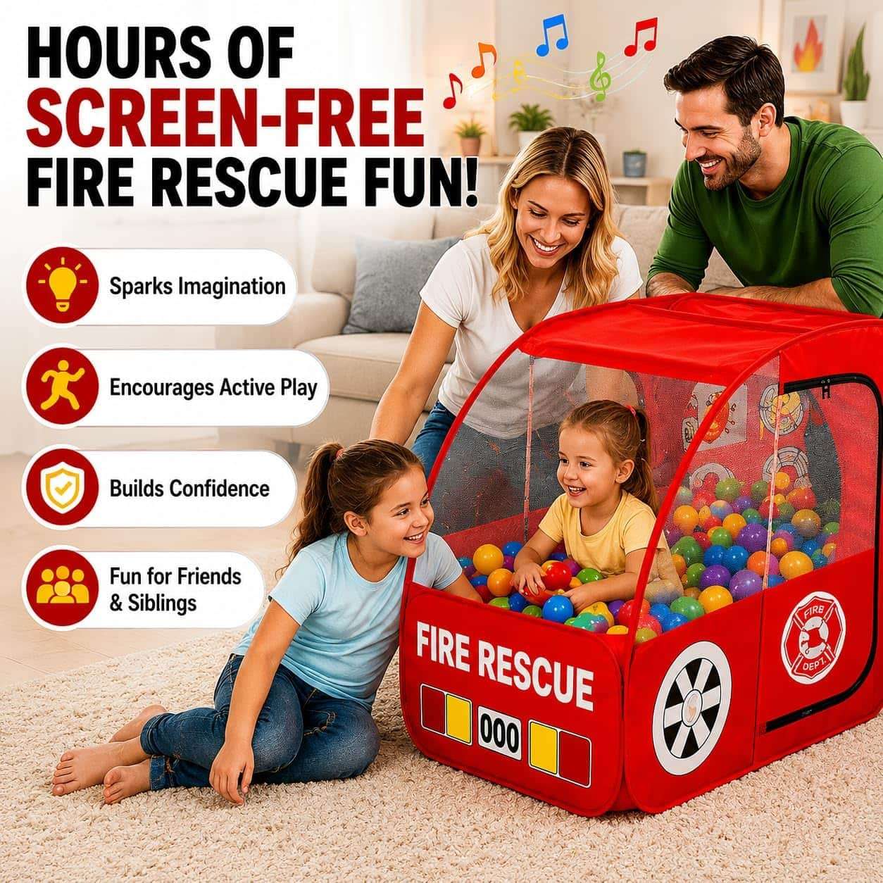 tienda de campaña camión de bomberos con sirenas y sonidos realistas para niños