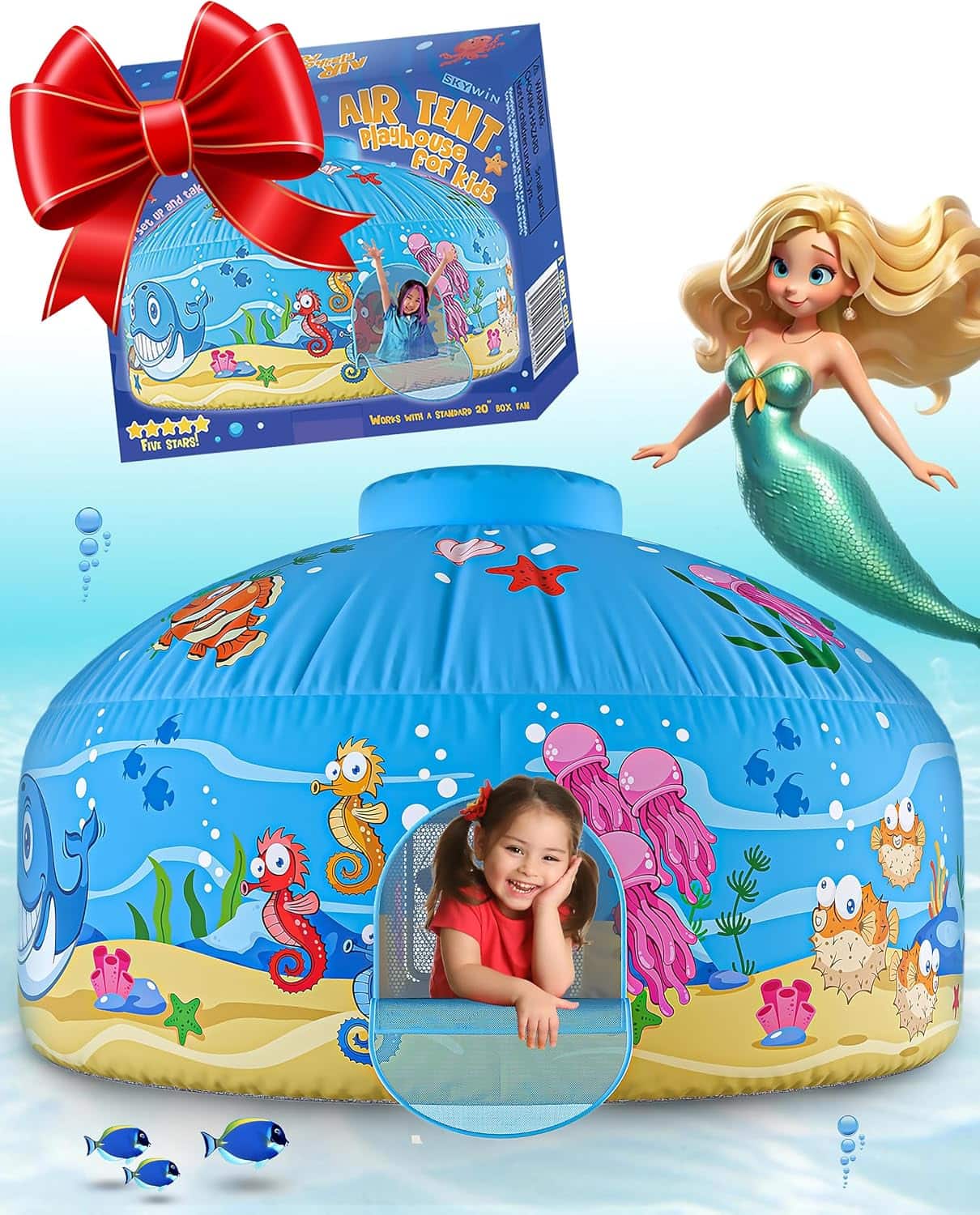 tienda de campaña inflable de aire con diseño marino y oceánico para niños