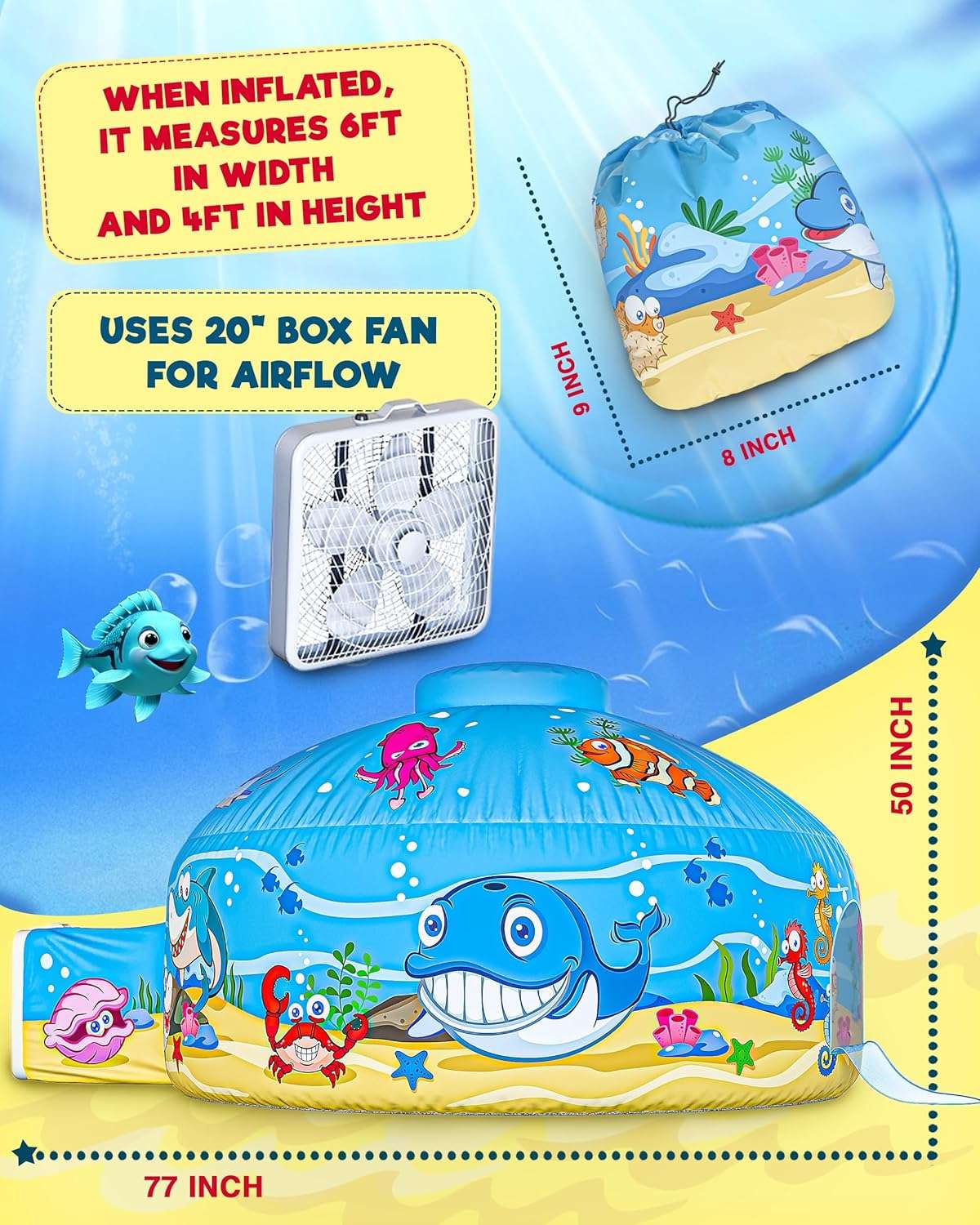 tienda de campaña inflable de aire con diseño marino y oceánico para niños