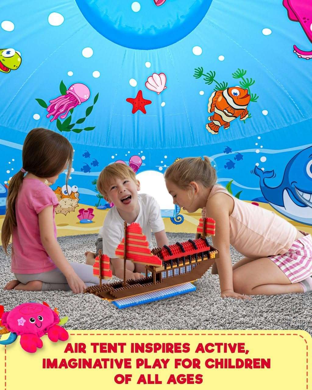 tienda de campaña inflable de aire con diseño marino y oceánico para niños