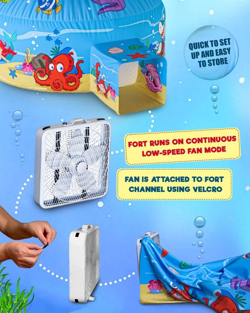tienda de campaña inflable de aire con diseño marino y oceánico para niños
