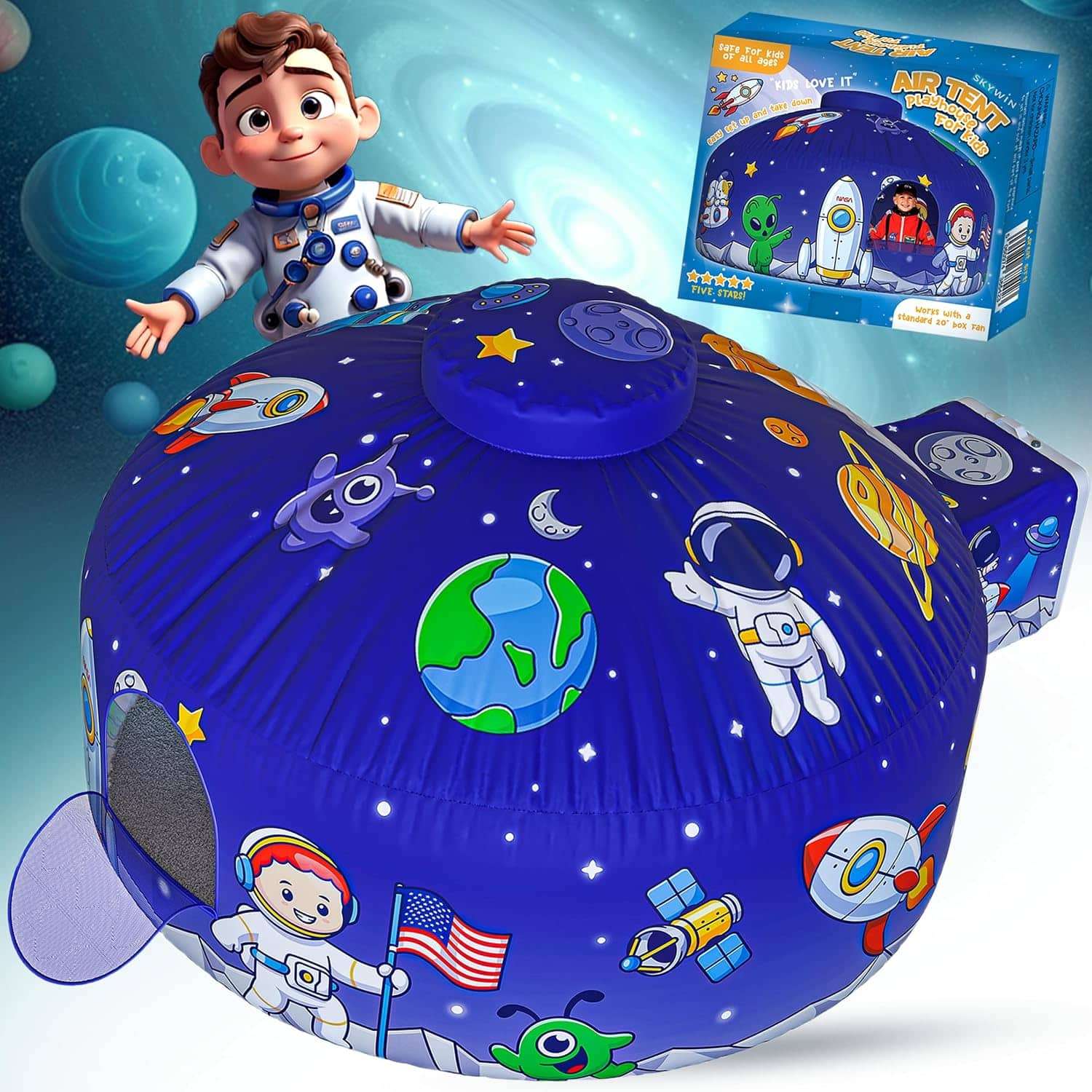 tienda de campaña inflable de aire con diseño marino y oceánico para niños