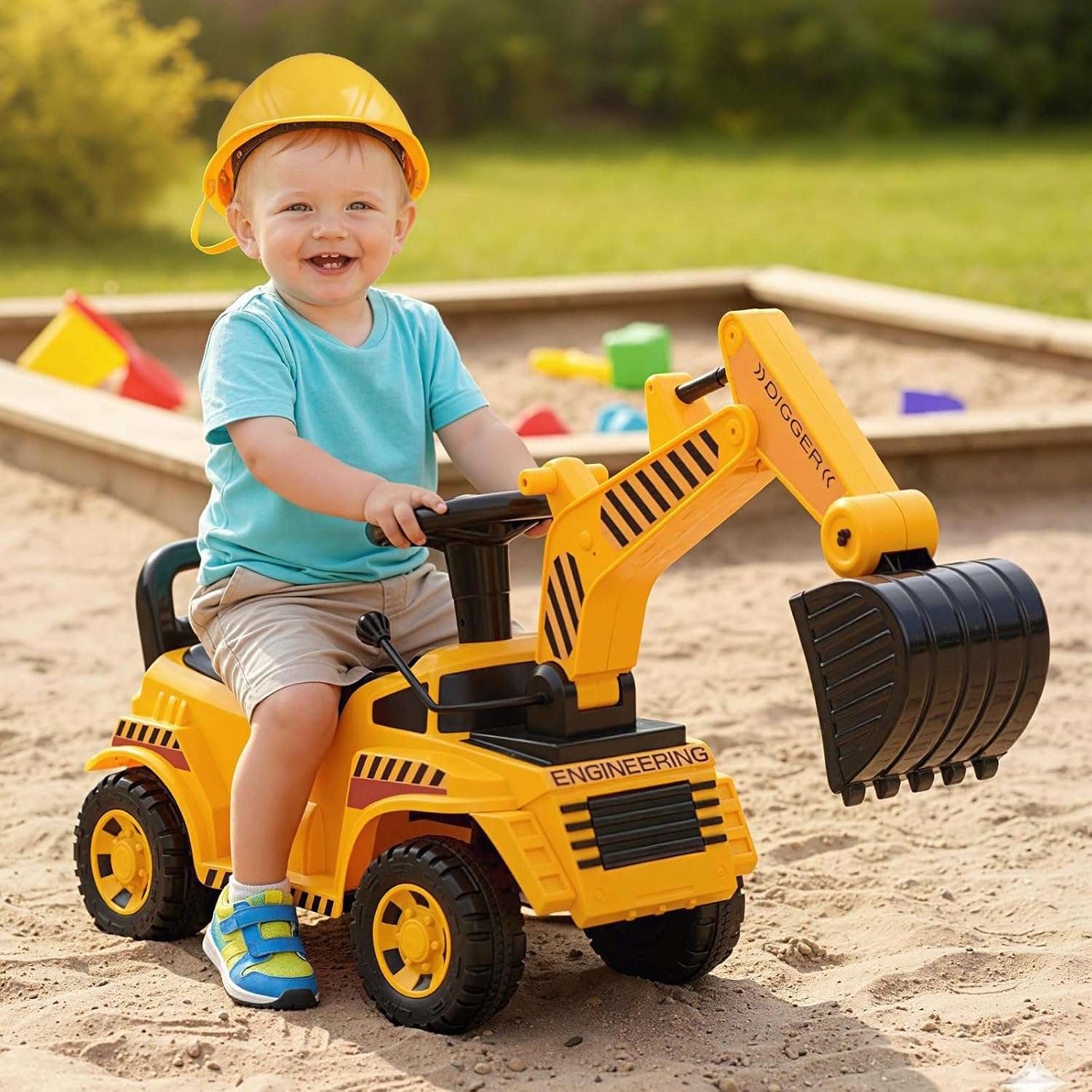 excavadora de juguete montable con pala funcional y almacenamiento para niños pequeños