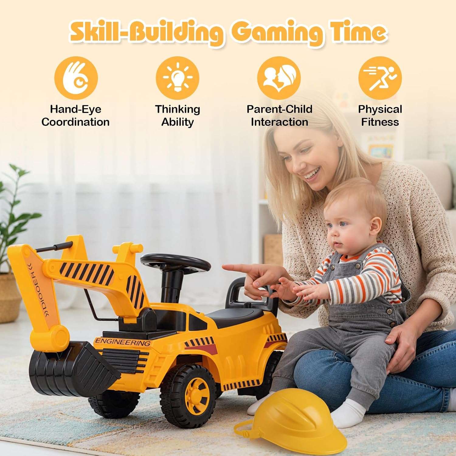 excavadora de juguete montable con pala funcional y almacenamiento para niños pequeños