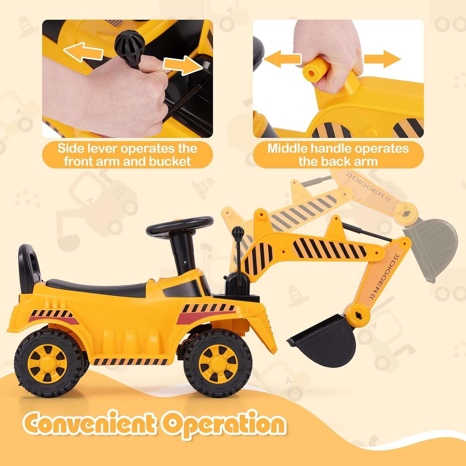 excavadora de juguete montable con pala funcional y almacenamiento para niños pequeños