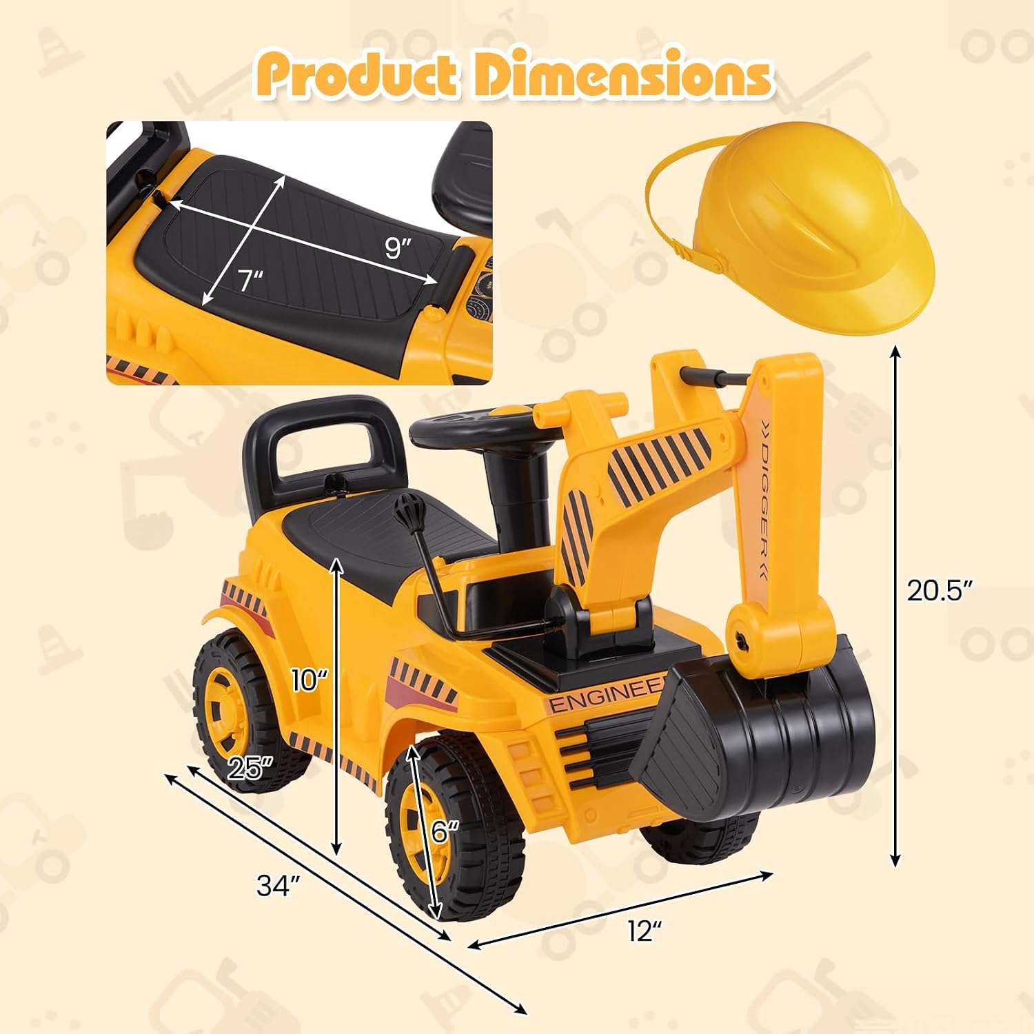 excavadora de juguete montable con pala funcional y almacenamiento para niños pequeños