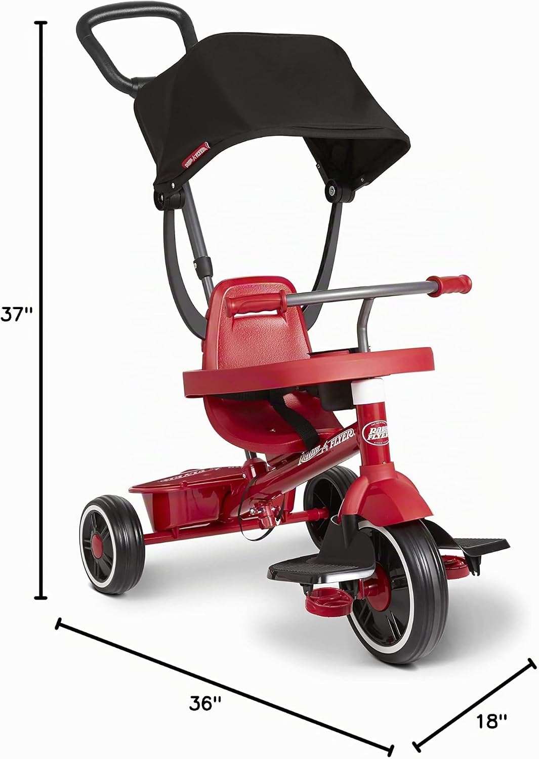 triciclo rojo evolutivo 4 en 1 Radio Flyer con toldo y asa de empuje para niños