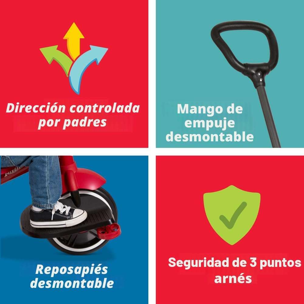 triciclo rojo evolutivo 4 en 1 Radio Flyer con toldo y asa de empuje para niños